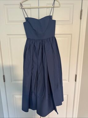 Scanlan Theodore Navy Blue Spaghetti-Strap Midi Dress